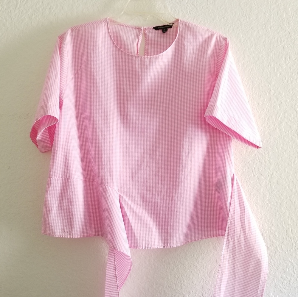 Banana Republic Gingham Round Neck Short Sleeve Cotton Top Pink Size S S… - Picture 2 of 5